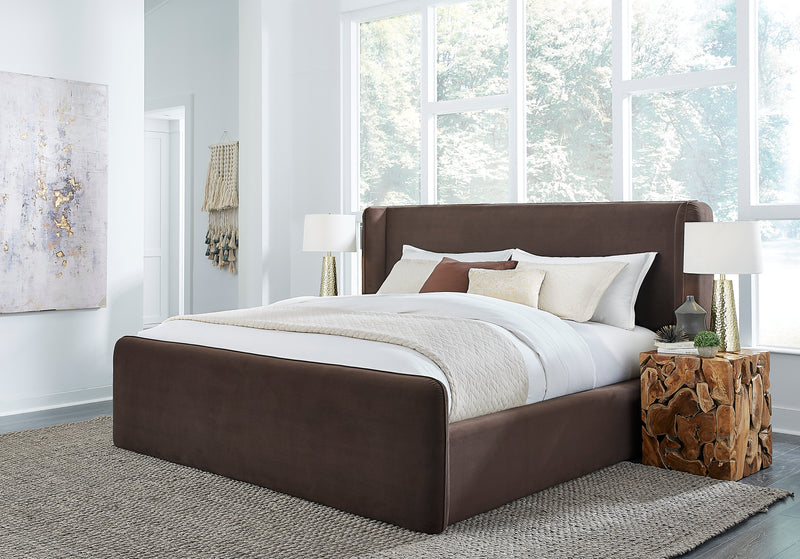 Bacall Full-size Velvet Upholstered Wingback Platform Bed in Cola (2026)