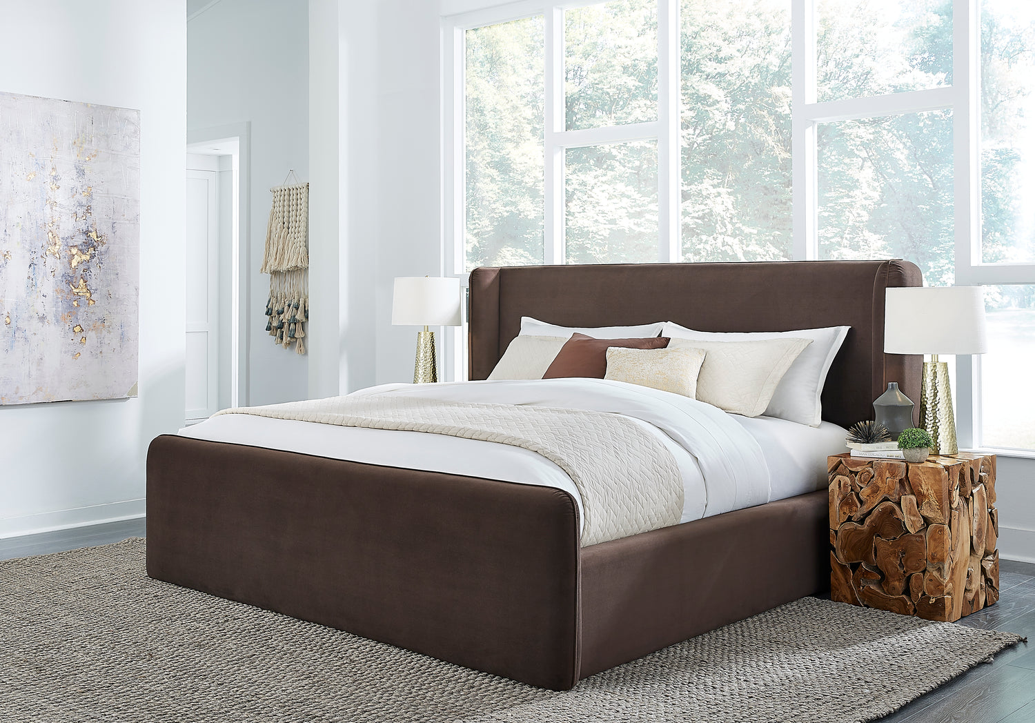 Bacall King-size Velvet Upholstered Wingback Platform Bed in Cola (2026)