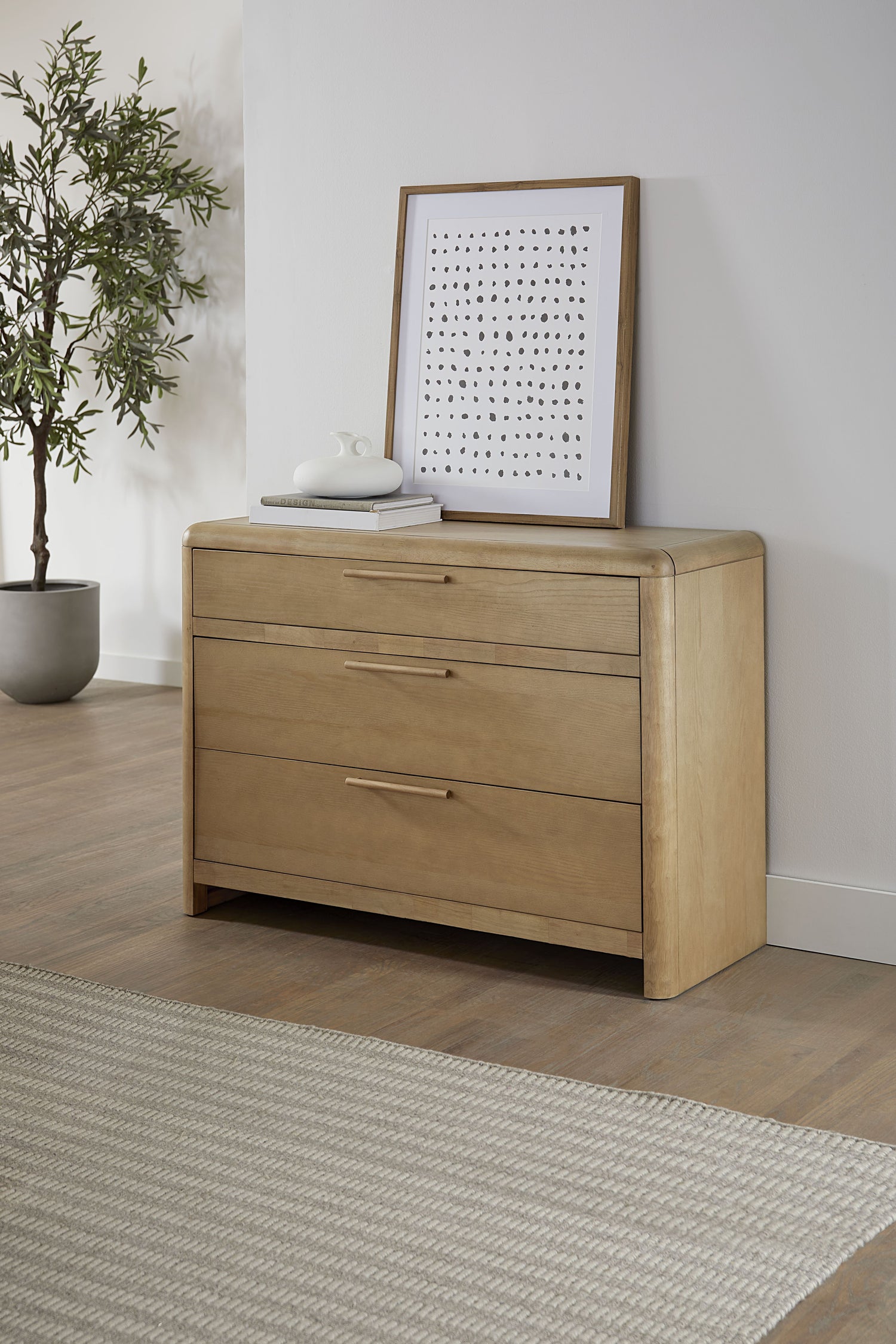 Furano Three Drawer Ash Wood Bachelor Chest in Ginger