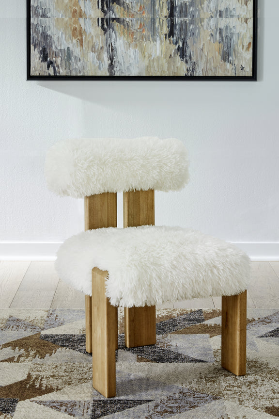 Nia Dining Accent Chair in Sheepskin and Lioness