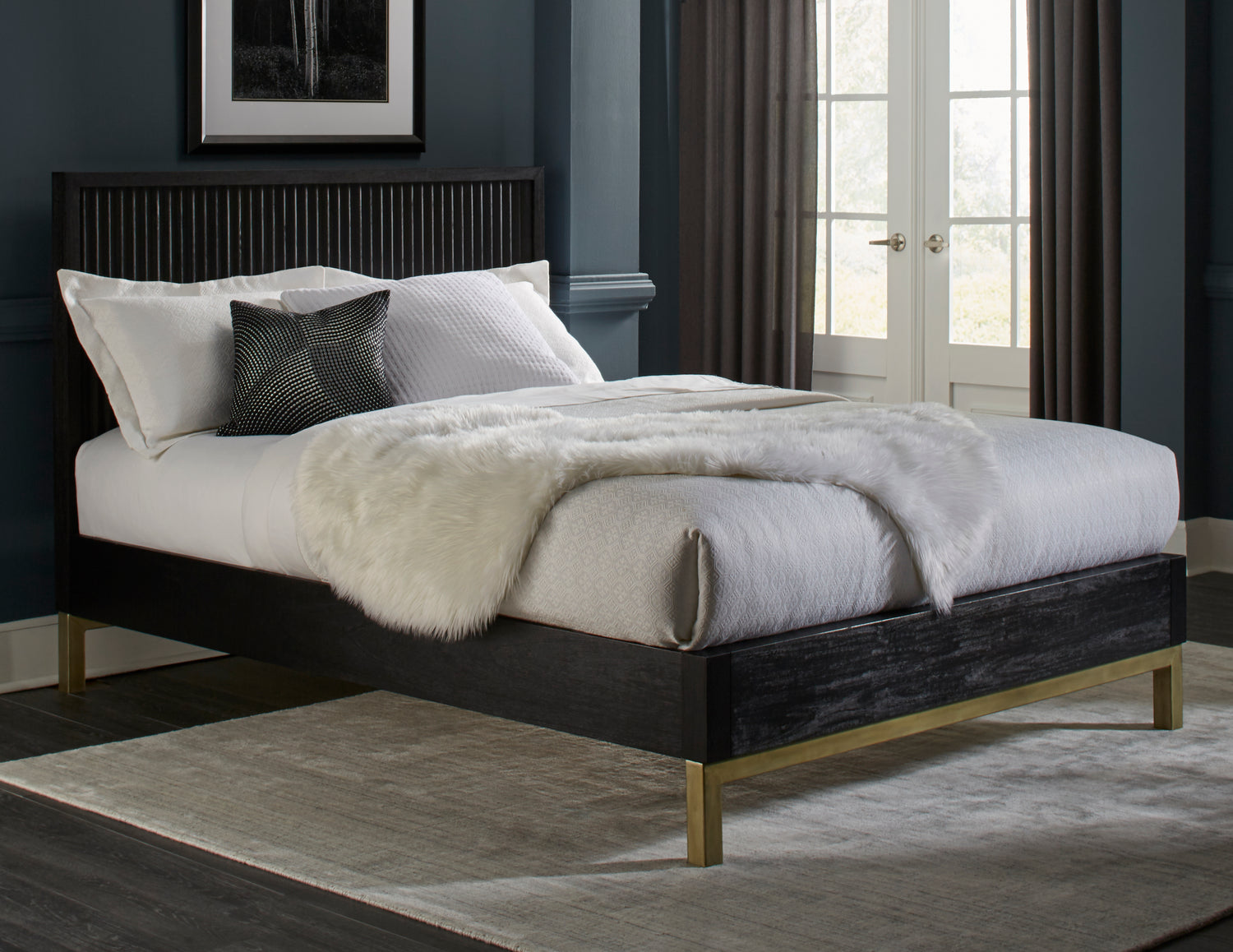 Kentfield Solid Wood California King-Size Platform Bed in Black Drifted Oak