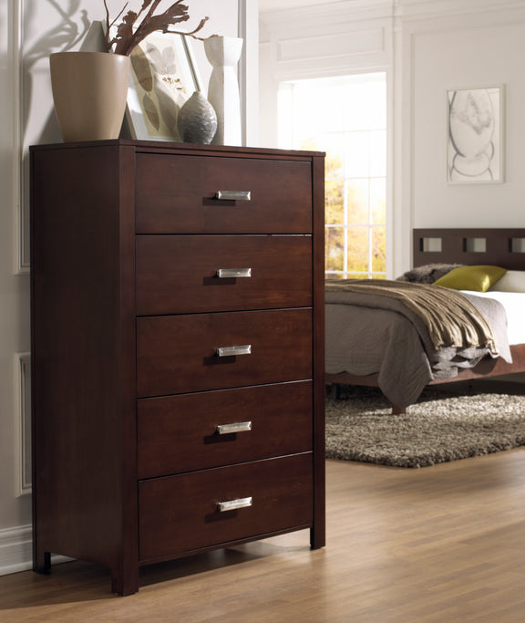 Riva Five Drawer Chest in Chocolate Brown (2024)