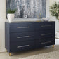 Argento Six Drawer Dresser in Navy Blue and Burnished Brass (2024)
