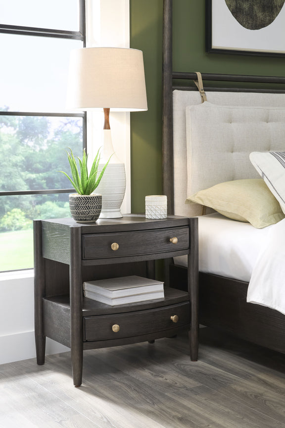 Rockport Two Drawer One Shelf Oak Wood Nightstand in Yin