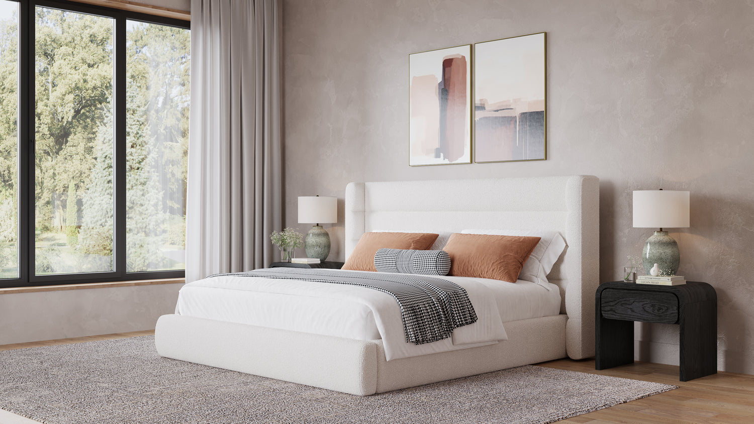 Frank Full-size Upholstered Wingback Platform Bed in Cottage Cheese Boucle (2026)
