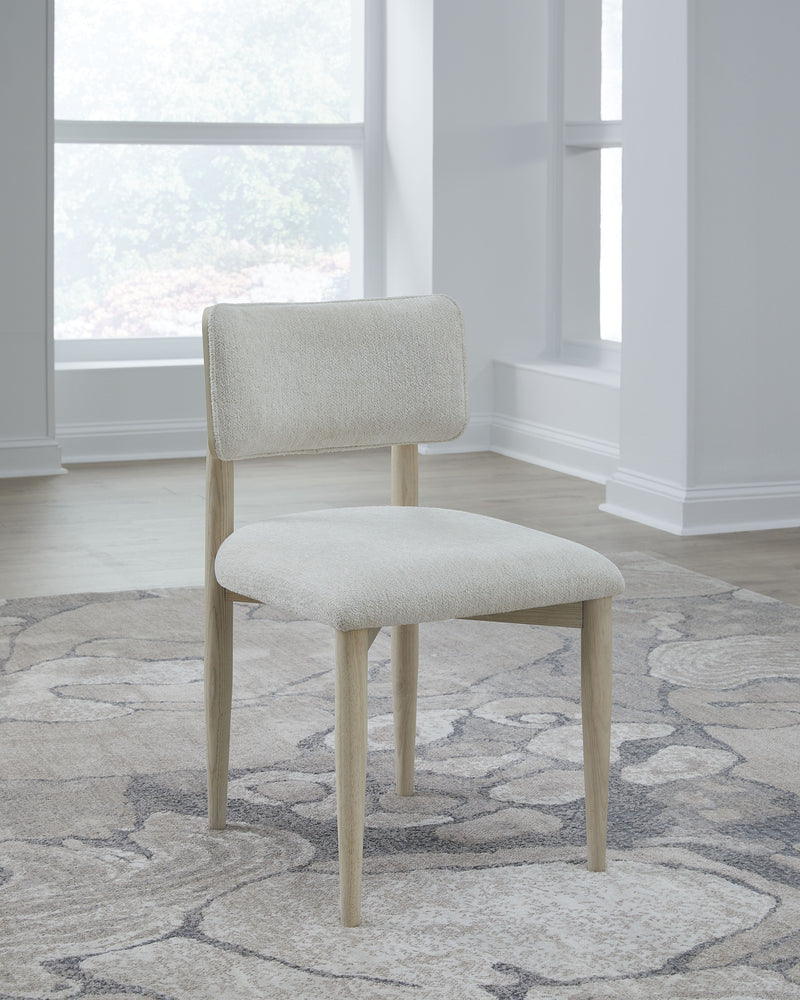 Zinnia Wood Back Dining Chair in White Sand and Dune Chenille