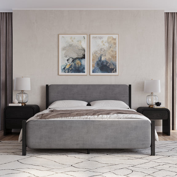 Elora Full-size Wood and Velvet Upholstered Bed in Jet and Charcoal
