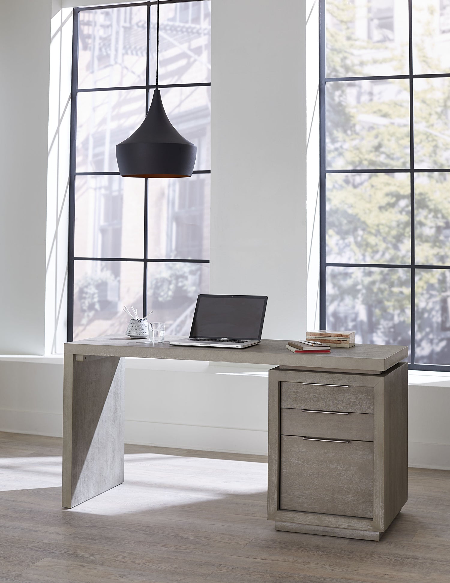 Oxford Three-Drawer Single Pedestal Desk in Mineral