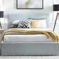 Shelby California-King Size Upholstered Skirted Storage Panel Bed in Sky