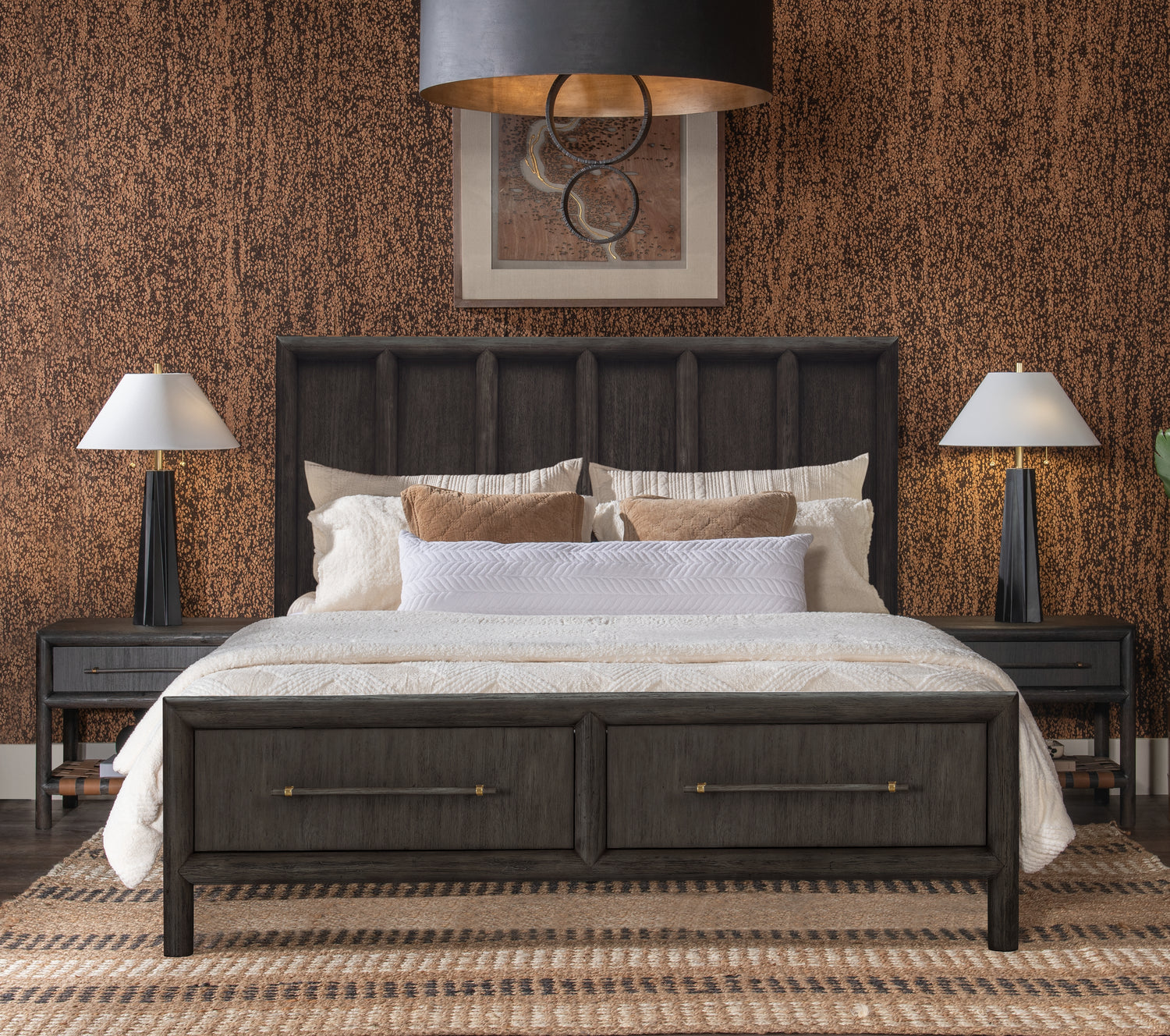 Dorsey California King-size Wooden Two Drawer Storage Bed in Basalt Grey