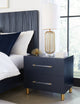 Argento Two Drawer USB Charging Nightstand in Navy Blue and Burnished Brass