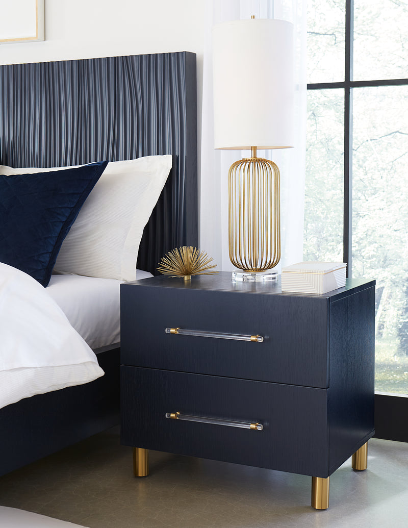 Argento Two Drawer USB Charging Nightstand in Navy Blue and Burnished Brass