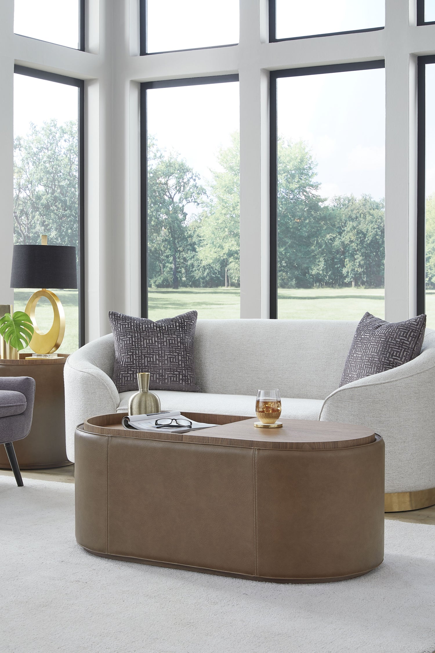 Yeal Leather Upholstered Storage Coffee Table with Wooden Tray Top and Casters