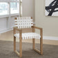 One Woven Leather and Solid Wood Dining Arm Chair in White and Bisque