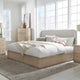 Penny King-size Linen Upholstered Platform Bed in Buff Cream Oak