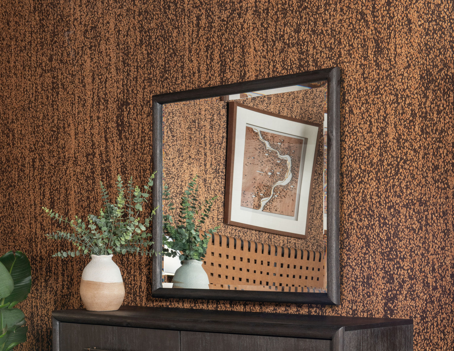 Dorsey Solid Wood and Glass Mirror in Basalt Grey