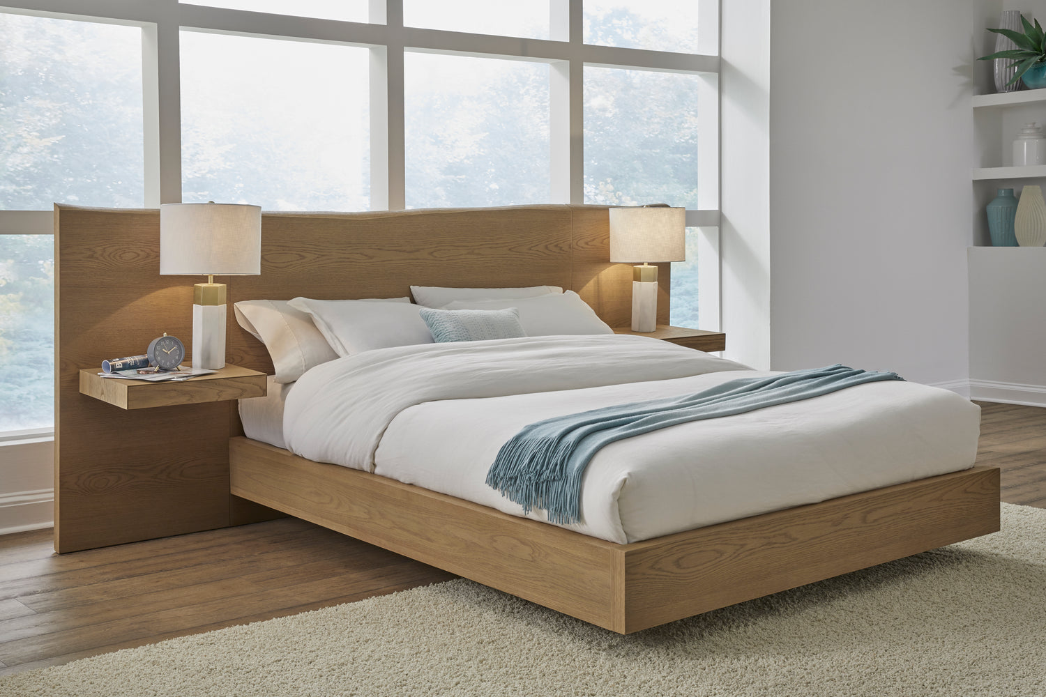 One Coastal Modern Full-size Live Edge Wall Bed with Floating Nightstands in Bisque