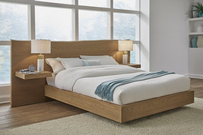 One Coastal Modern Live Edge Wall Bed with Floating Nightstands in Bisque
