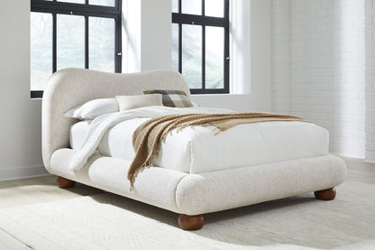 Afra Chenille Upholstered Wood Leg Platform Bed in Chinchilla