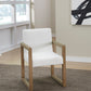 One Modern Coastal Sled Leg Upholstered Dining Arm Chair in White Pearl and Bisque