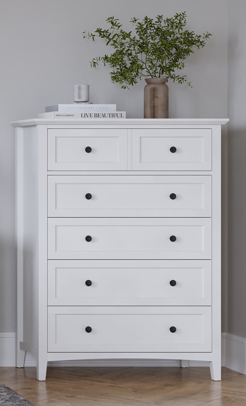 Grace Five Drawer Chest in Snowfall White (2024)