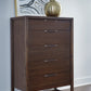 Sol Five Drawer Acacia Wood Chest in Brown Spice