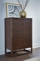 Sol Five Drawer Acacia Wood Chest in Brown Spice