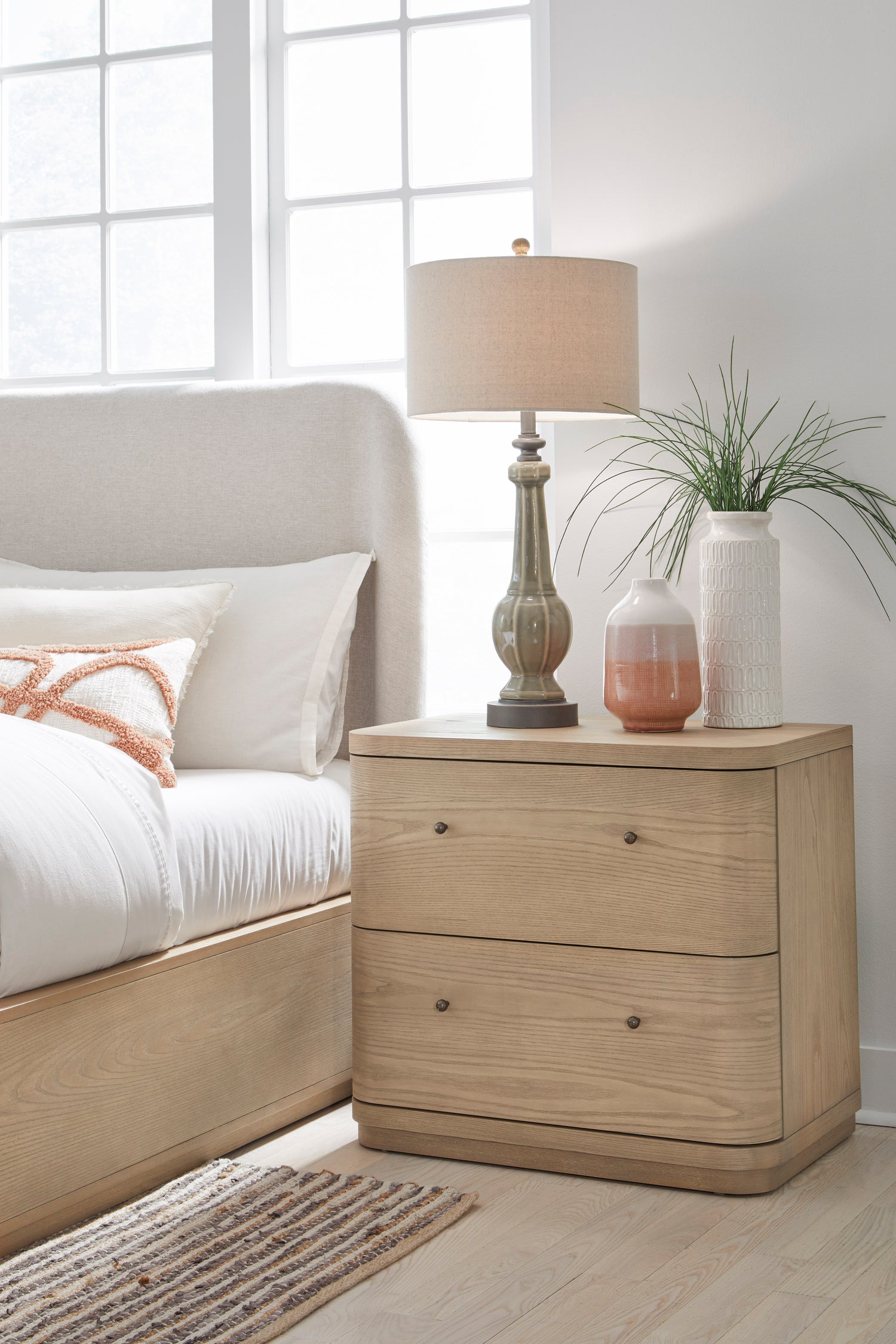 Penny Two Drawer White Ash Nightstand in Buff Cream