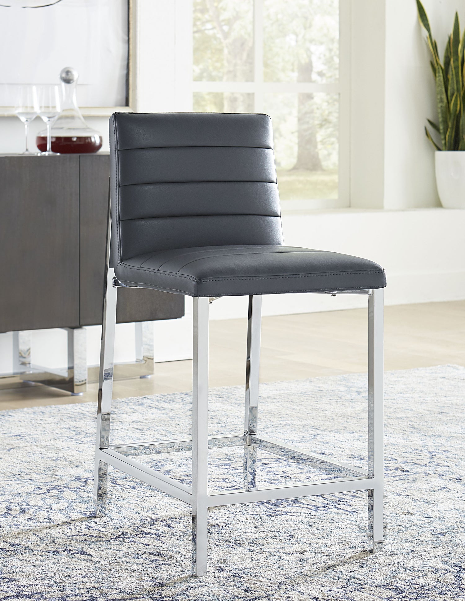 Amalfi Metal Back Counter Stool in Cobalt Leather