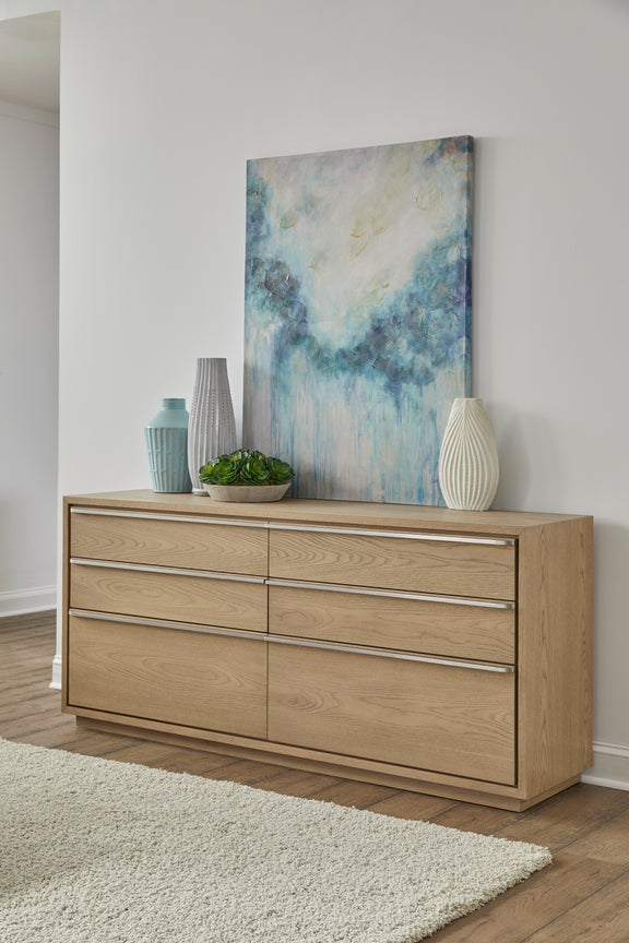 One Coastal Modern Six Drawer Dresser in Bisque