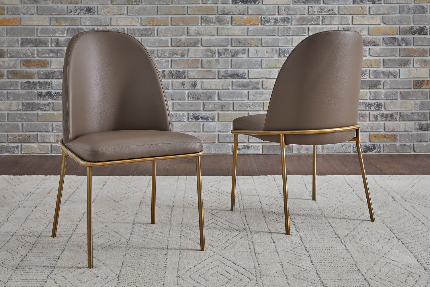 Doheny Leather Upholstered Metal Leg Dining Chair in Boots and Brass