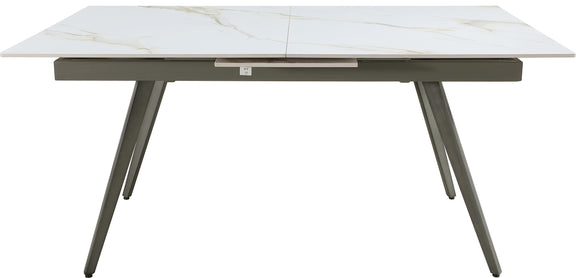 Lucia Extendable Stone Top Metal Leg Dining Table in Polished Cappuccino and Gunmetal