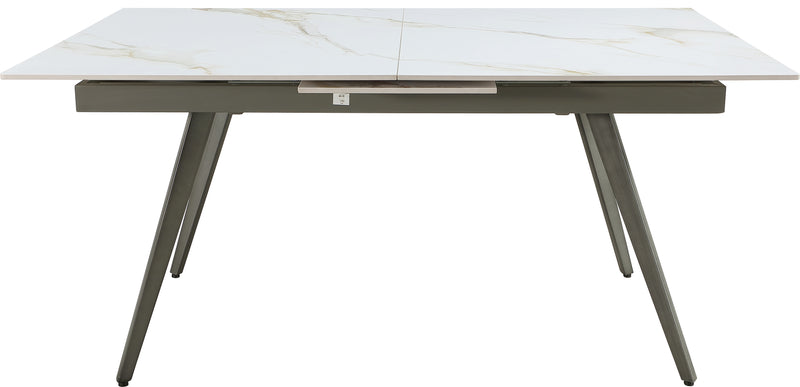 Lucia Extendable Stone Top Metal Leg Dining Table in Polished Cappuccino and Gunmetal