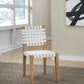 One Woven Leather and Solid Wood Dining Side Chair in White and Bisque