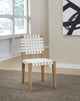 One Woven Leather and Solid Wood Dining Side Chair in White and Bisque