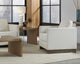One Live-Edge White Oak and Glass End Table in Bisque