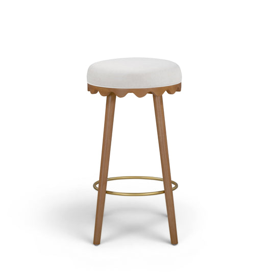 Oodle Performance Vegan Mohair Bar and Counter Stool - Cream / Light Walnut / Bar Height