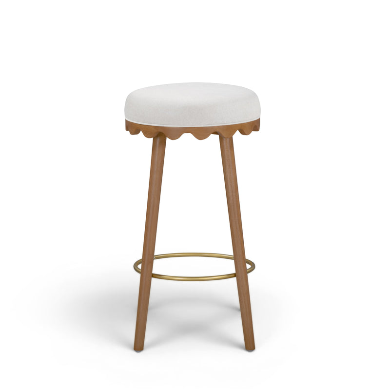 Oodle Performance Vegan Mohair Bar and Counter Stool - Cream / Light Walnut / Bar Height