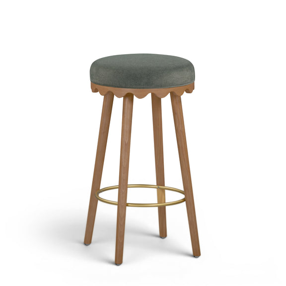 Oodle Performance Vegan Mohair Bar and Counter Stool - Green / Light Walnut / Bar Height