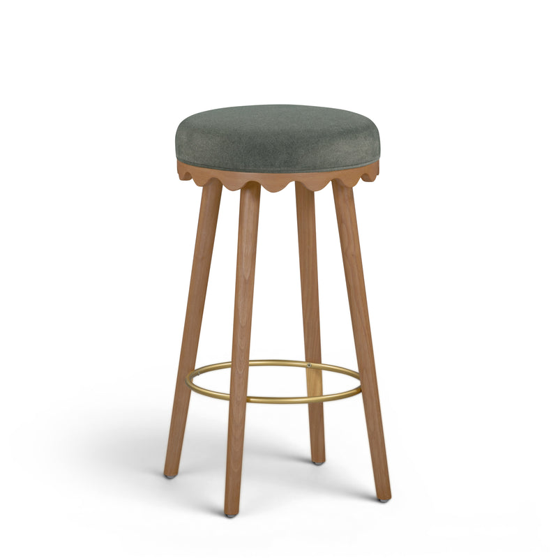 Oodle Performance Vegan Mohair Bar and Counter Stool - Green / Light Walnut / Bar Height