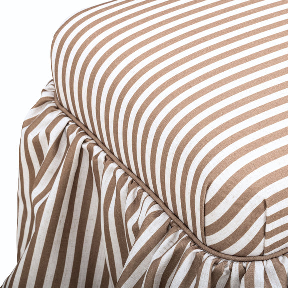 Gertrude Striped Performance Linen Skirted Ottoman - Brown