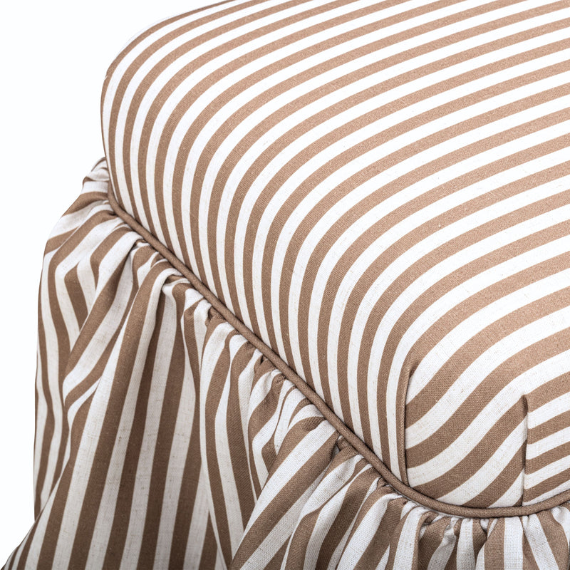 Gertrude Striped Performance Linen Skirted Ottoman - Brown