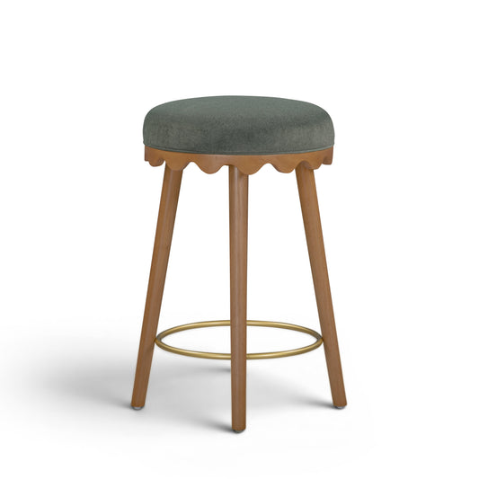 Oodle Performance Vegan Mohair Bar and Counter Stool - Green / Light Walnut / Counter Height