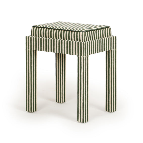 Kora Cotton Jute Contract-Grade Accent Stool - Green Stripes