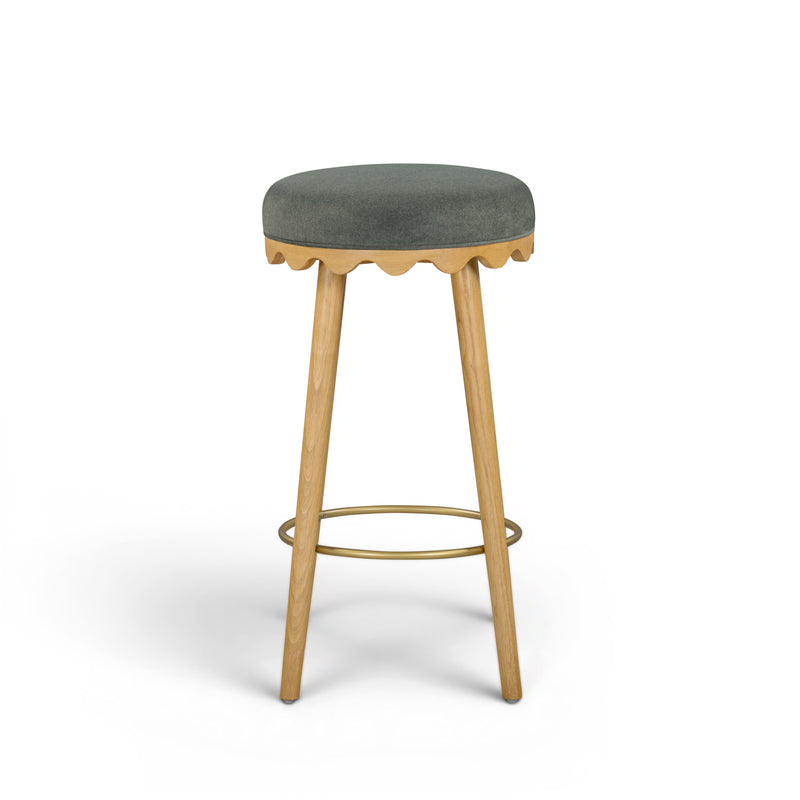 Oodle Performance Vegan Mohair Bar and Counter Stool - Green / Natural Ash / Bar Height