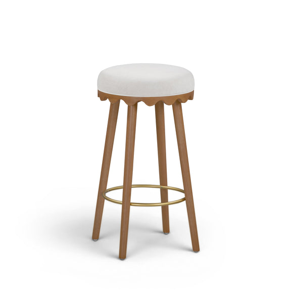 Oodle Performance Vegan Mohair Bar and Counter Stool - Cream / Light Walnut / Bar Height