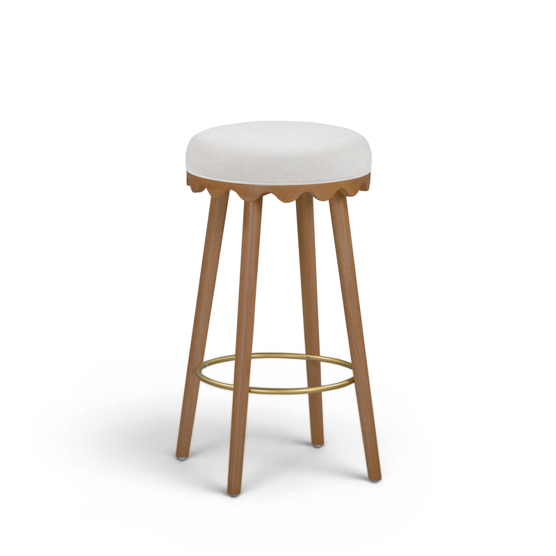 Oodle Performance Vegan Mohair Bar and Counter Stool - Cream / Light Walnut / Bar Height