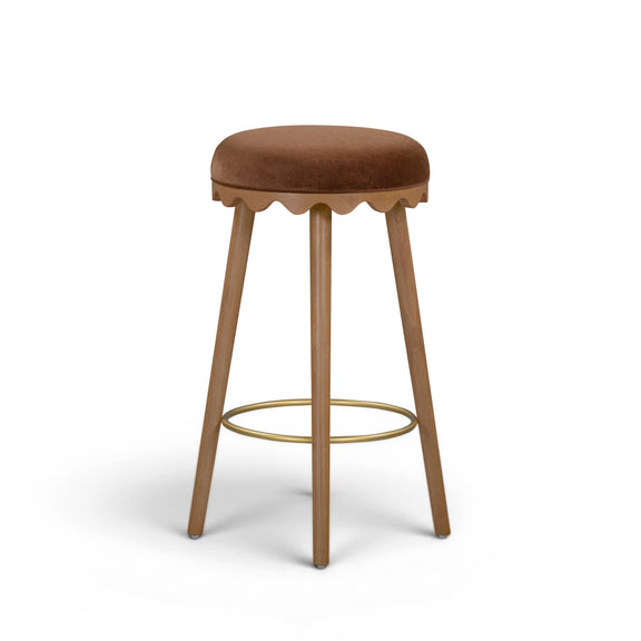 Oodle Performance Vegan Mohair Bar and Counter Stool - Bronze / Light Walnut / Bar Height