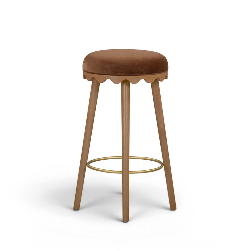 Oodle Performance Vegan Mohair Bar and Counter Stool - Bronze / Light Walnut / Bar Height