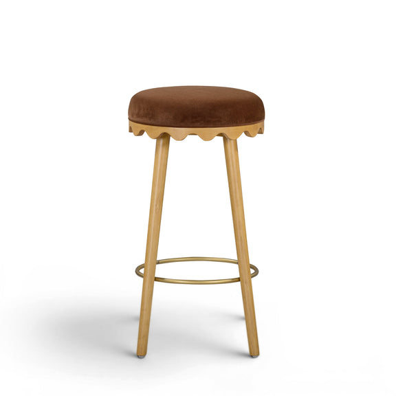 Oodle Performance Vegan Mohair Bar and Counter Stool - Bronze / Natural Ash / Bar Height